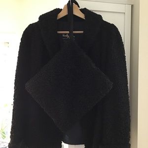 Vintage persian black lamb fur coat matching muff